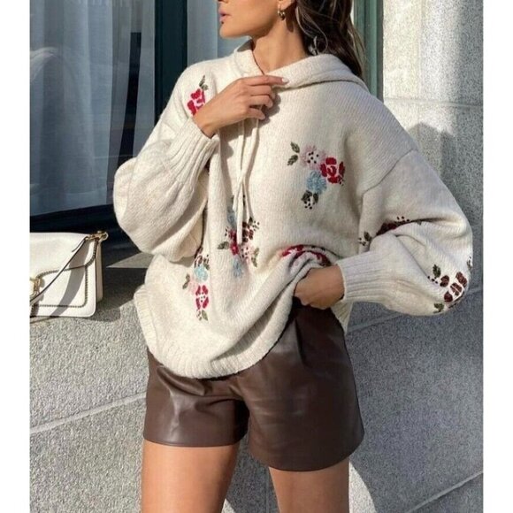 Zara Sz L Brown Faux Leather High Rise Shorts Vegan Stretch Pockets NWT NEW - Picture 10 of 16